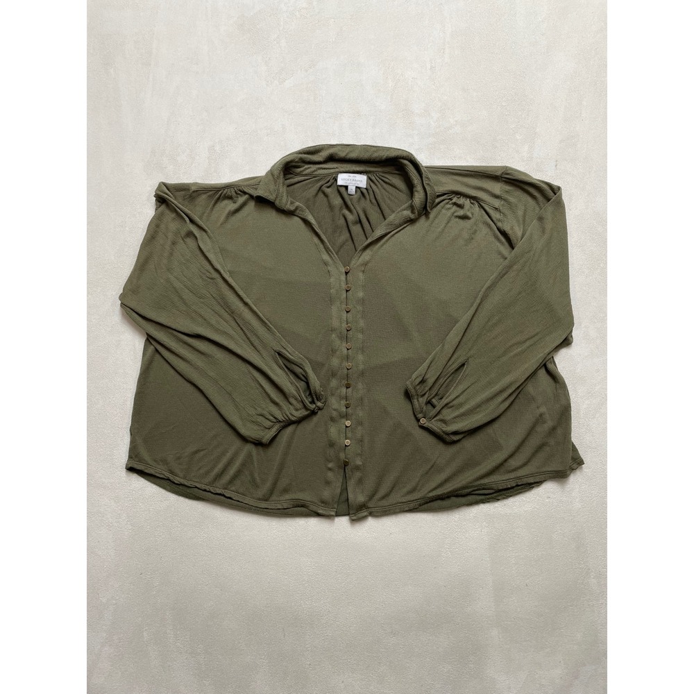 Lucky Brand Womens XL Olive Green Textured Button Down Long Sleeve Blouse Top
